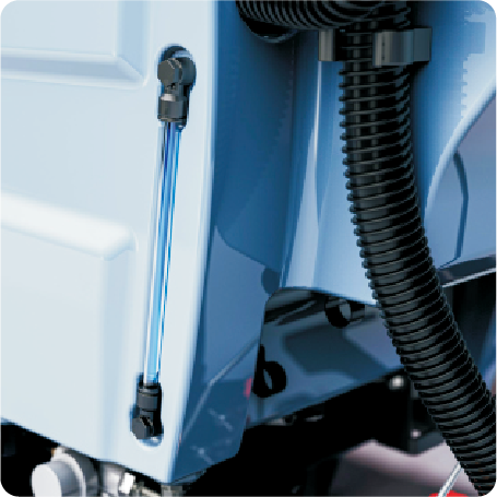 E60 Walk behind floor scrubber Water volume display tube, the water volume is clearly visible